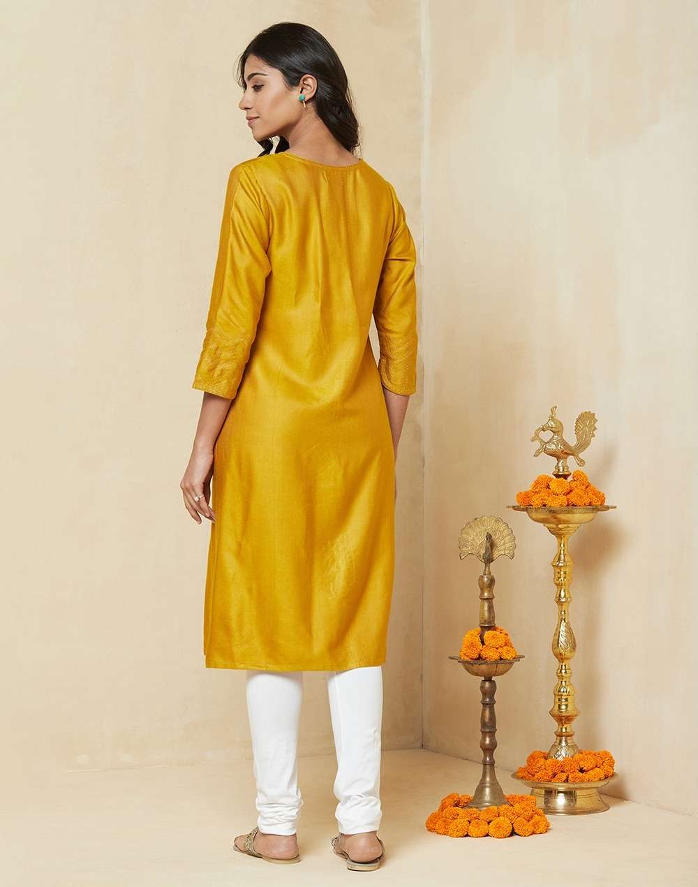 Viscose Tussar Straight Knee Length Kurta