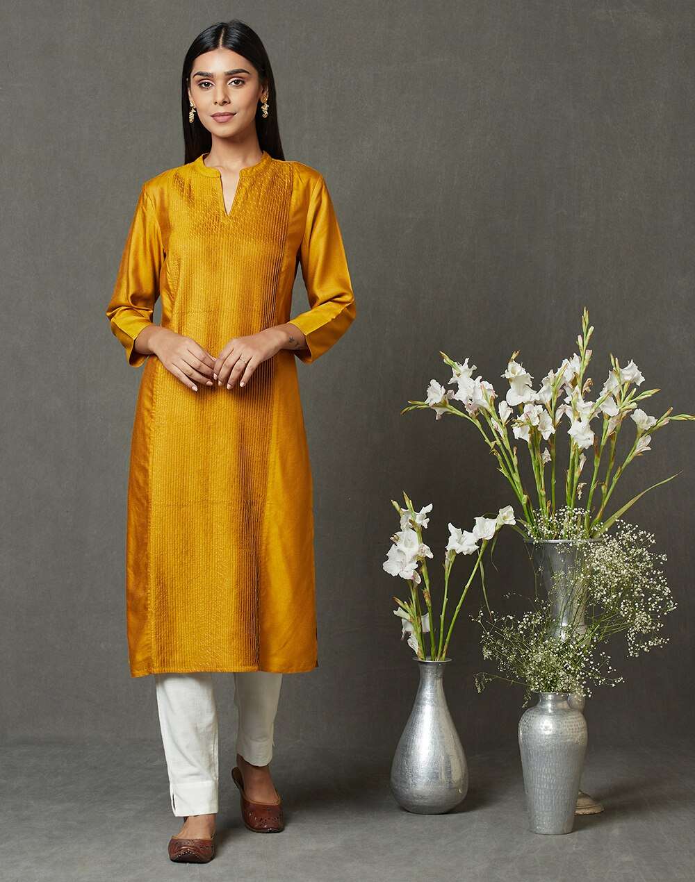 Viscose Tussar Pintuck Long Kurta