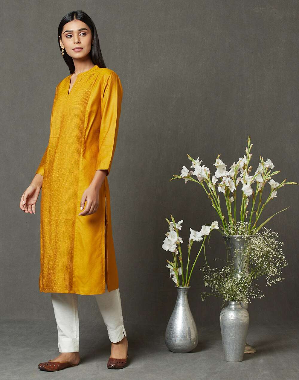 Viscose Tussar Pintuck Long Kurta