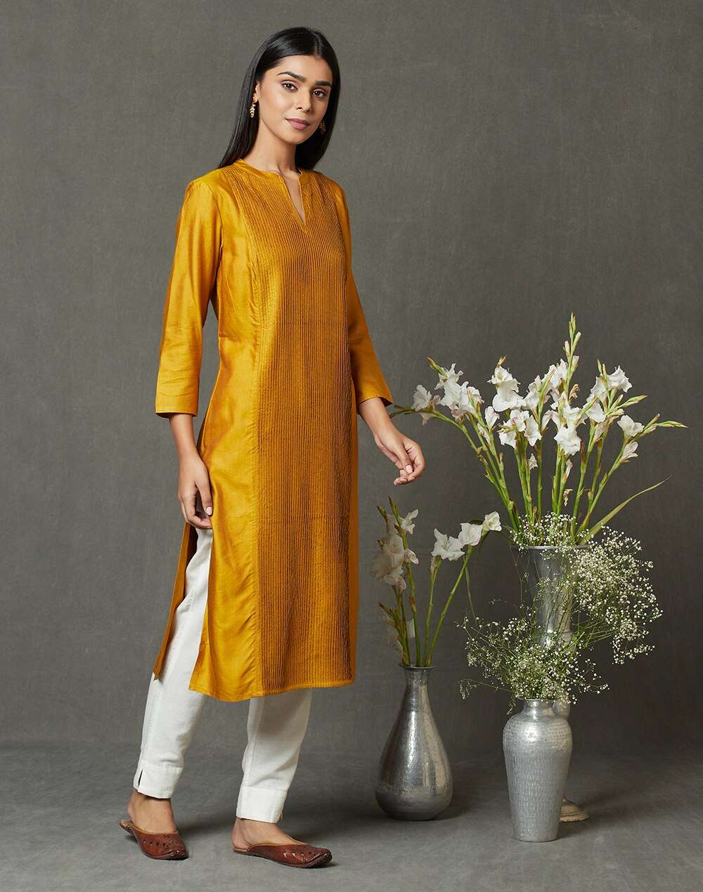 Viscose Tussar Pintuck Long Kurta