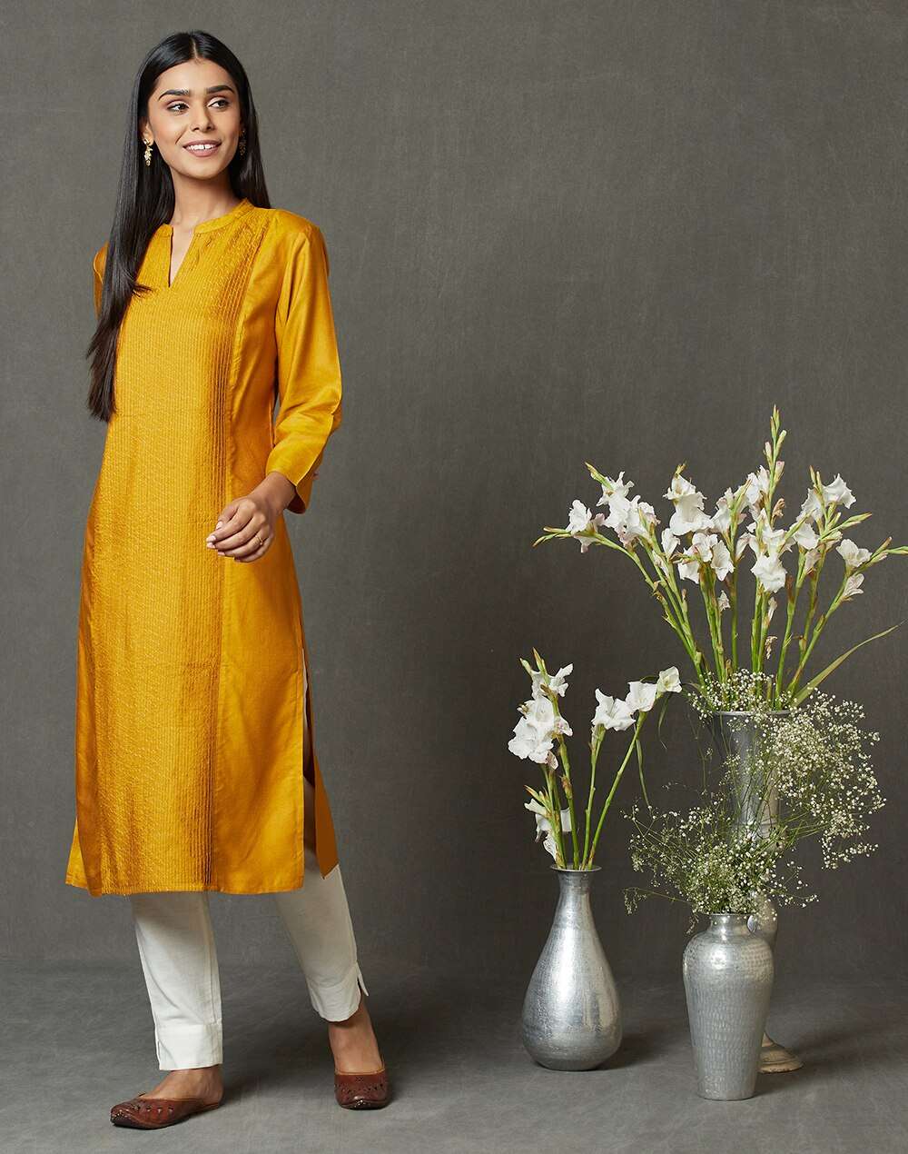 Viscose Tussar Pintuck Long Kurta