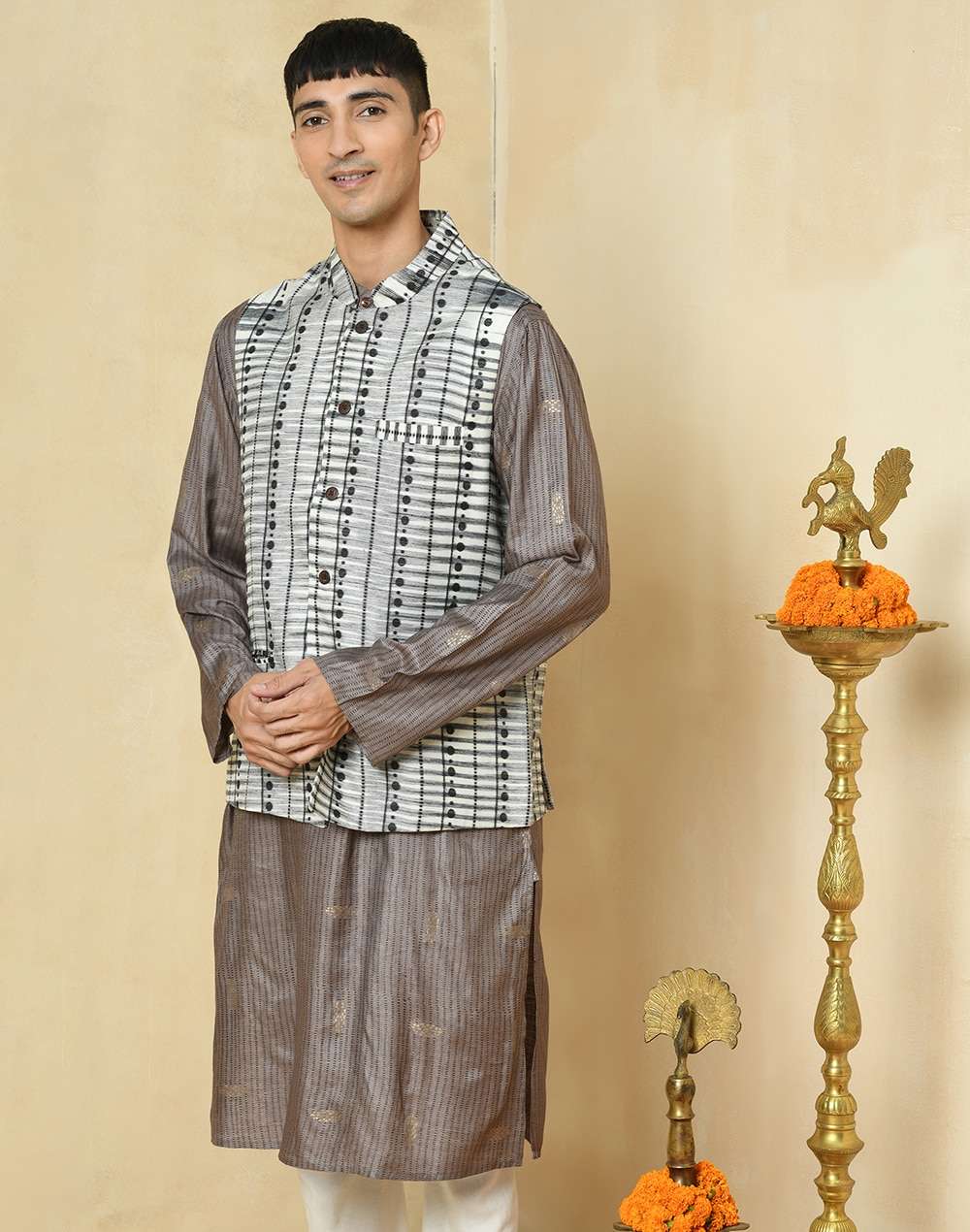 Cotton Silk Slim Fit Nehru Jacket