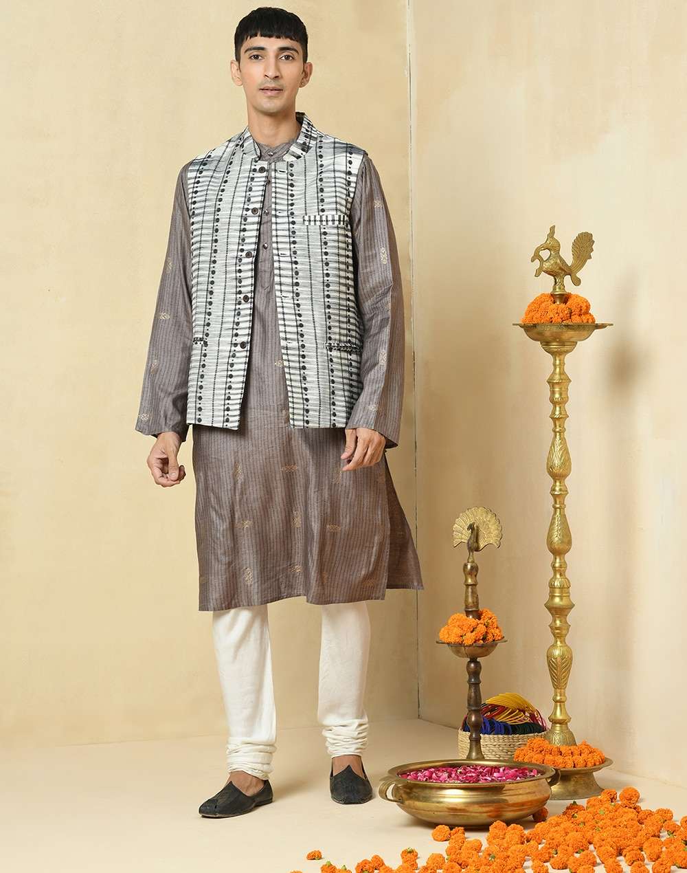 Cotton Silk Slim Fit Nehru Jacket