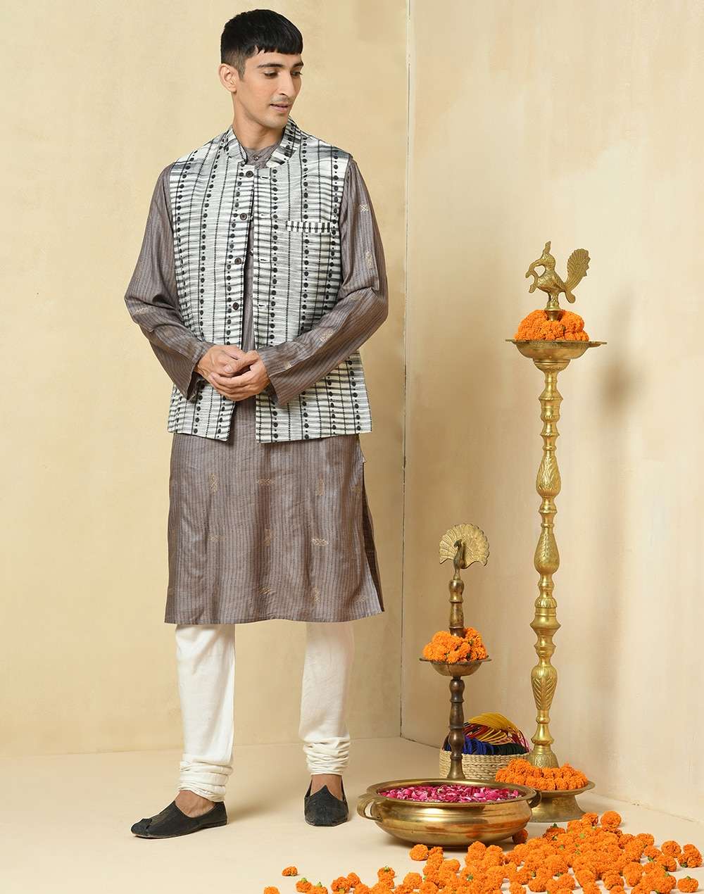 Cotton Silk Slim Fit Nehru Jacket