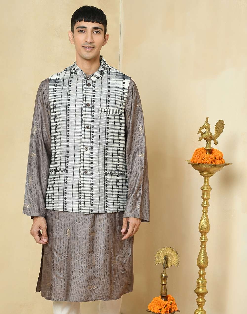 Cotton Silk Slim Fit Nehru Jacket