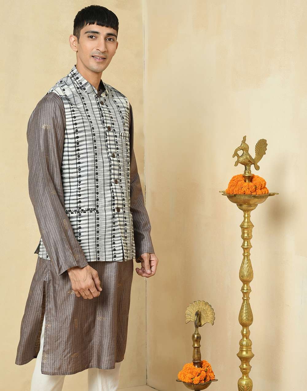 Cotton Silk Slim Fit Nehru Jacket