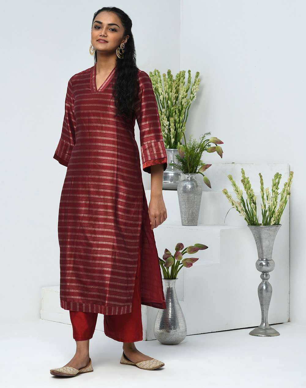 Cotton Silk Cutwork Long Kurta