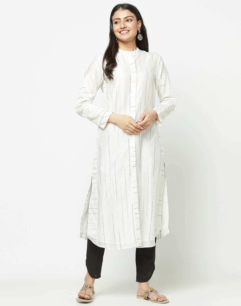 Cotton Silk Flared Slim Fit Long Kurta