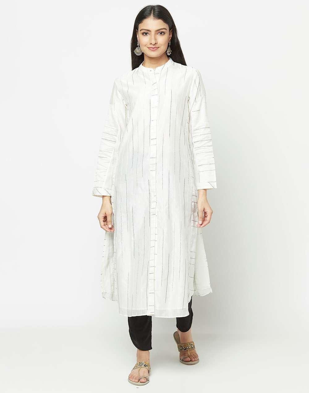 Cotton Silk Flared Slim Fit Long Kurta