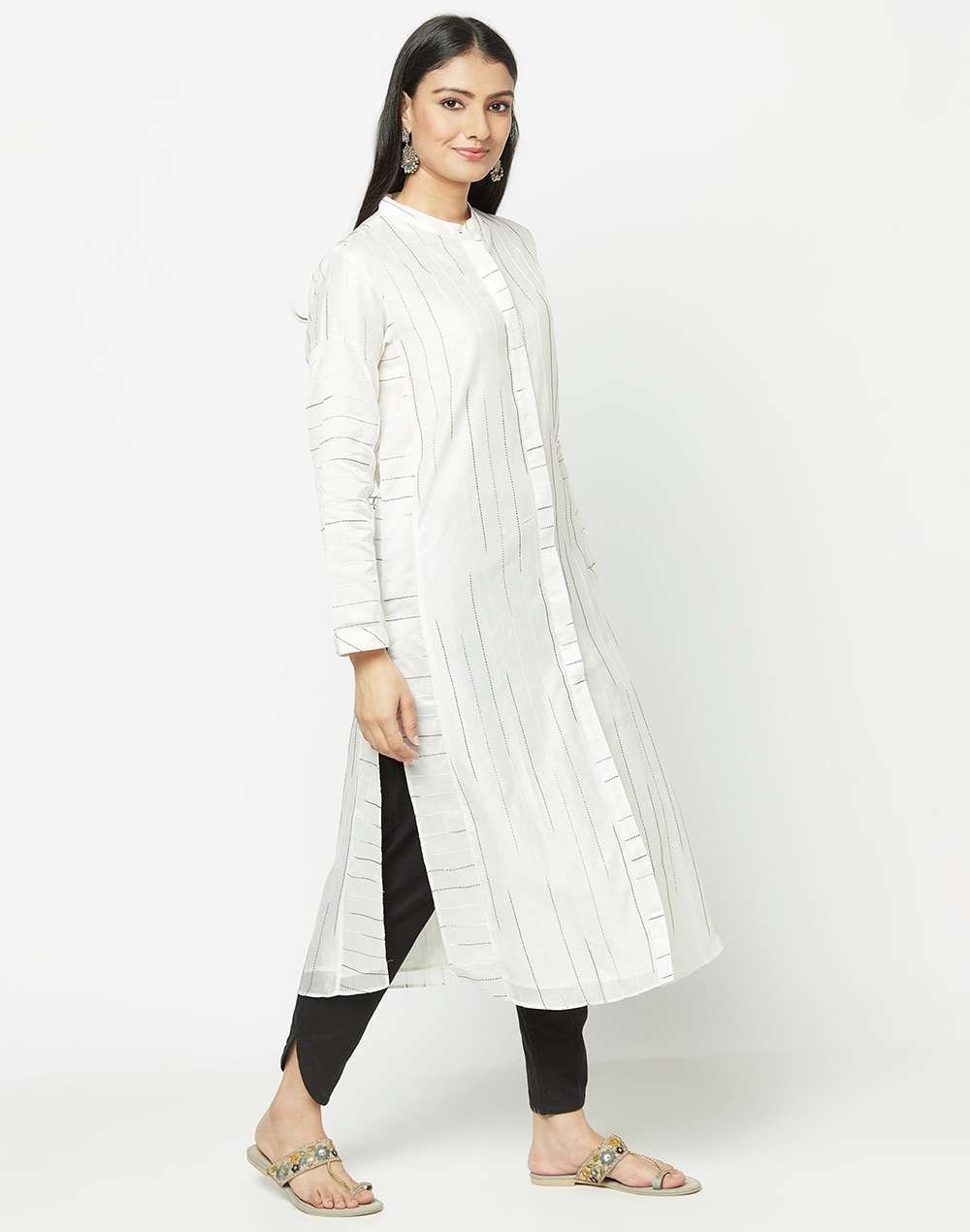 Cotton Silk Flared Slim Fit Long Kurta