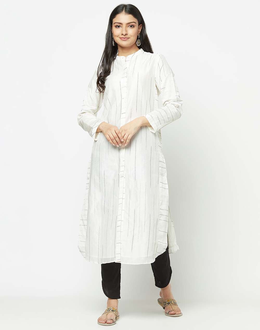 Cotton Silk Flared Slim Fit Long Kurta