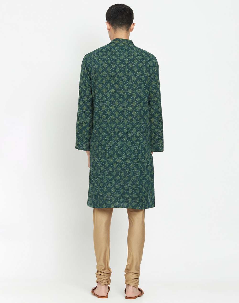 Green Cotton Dabu Printed Long Kurta