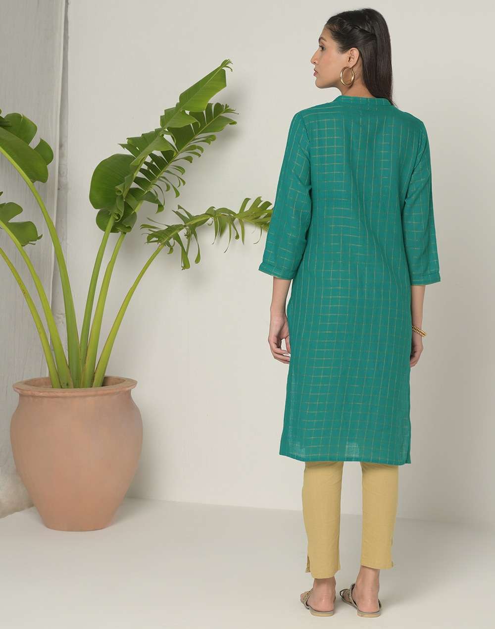 Cotton Nagari Lattice Knee Length Kurta