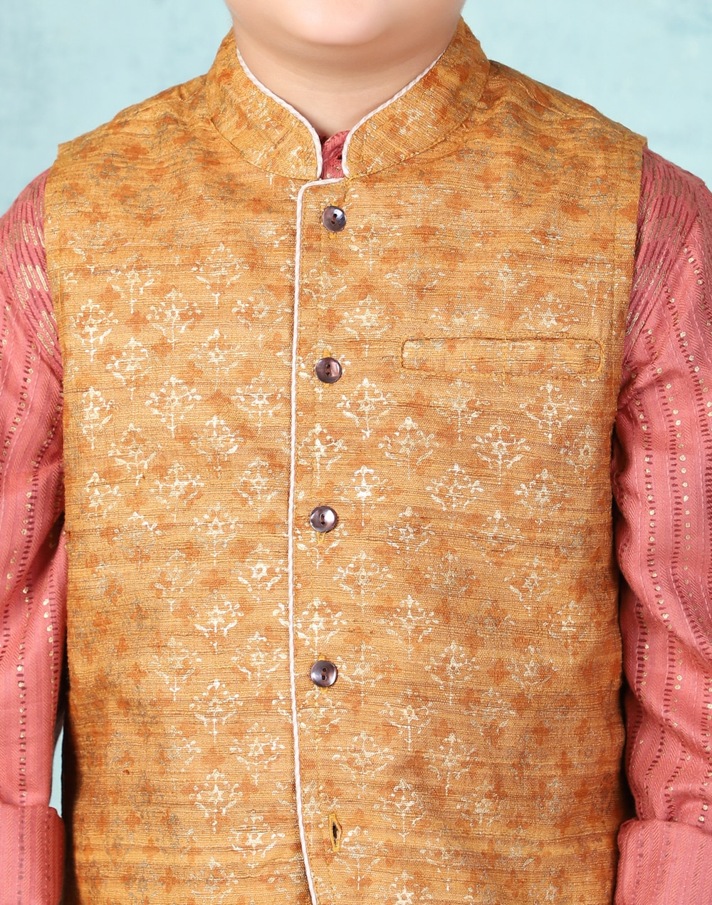 Silk Tussur Ghicha Printed Nehru Jacket