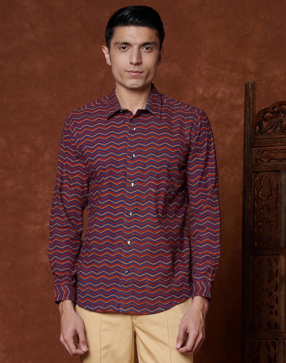 Red Cotton Printed Slim Fit Shirt