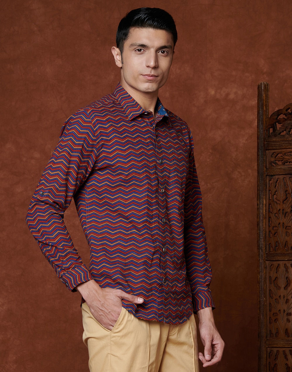 Red Cotton Printed Slim Fit Shirt