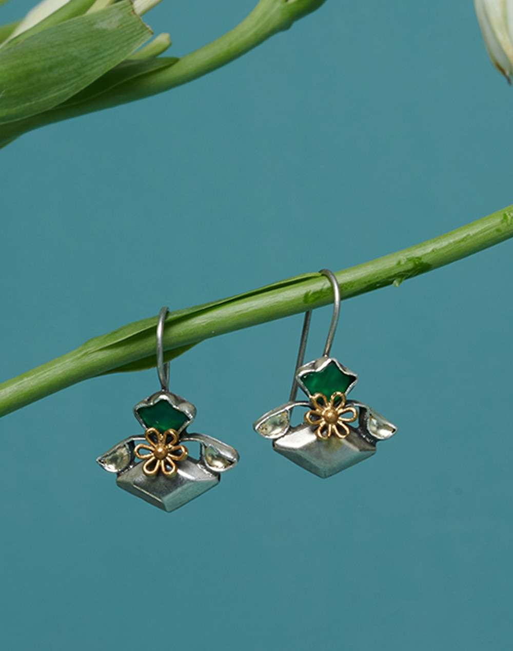 Silver Two Tone Dangler Earrings