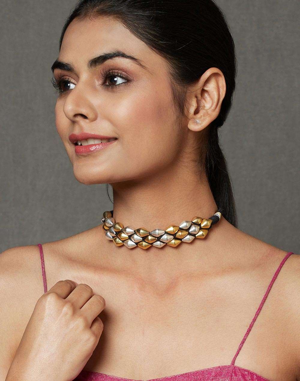 Silver Two Tone Choker Necklace
