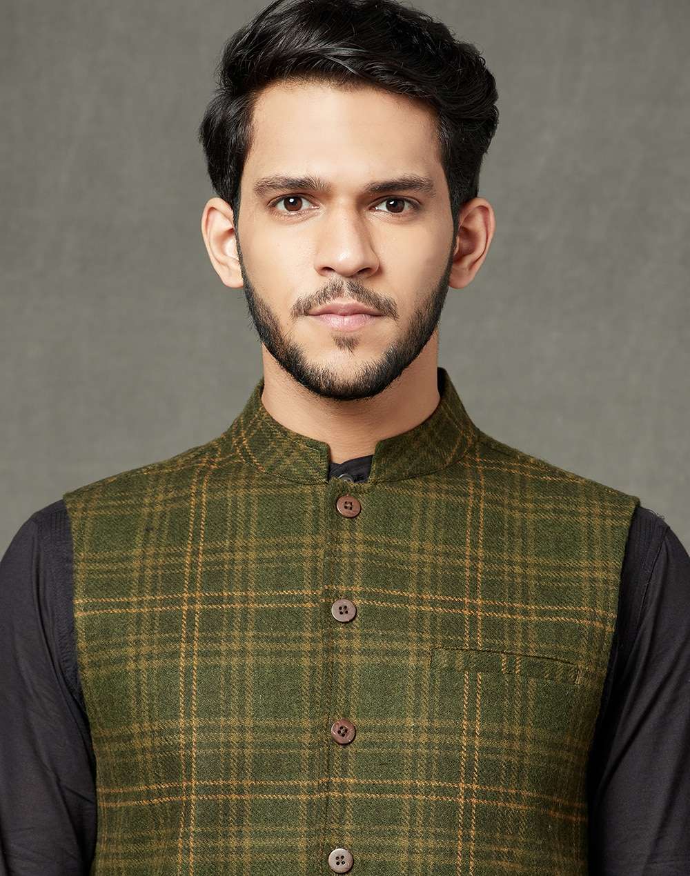 Wool Front Stitch Detail Nehru Jacket