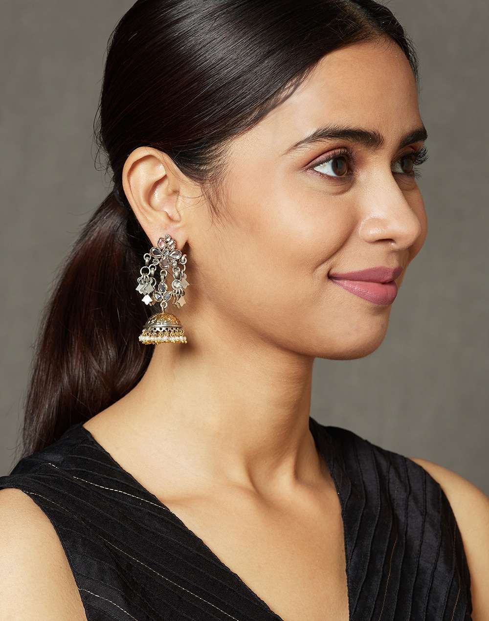 Silver Two Tone Jhumka Earrings