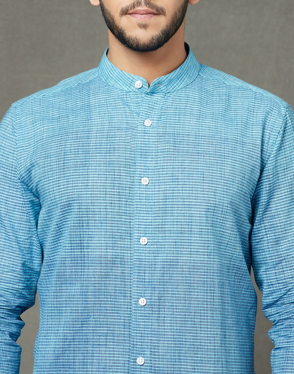 Blue Cotton Striped Slim Fit Shirt