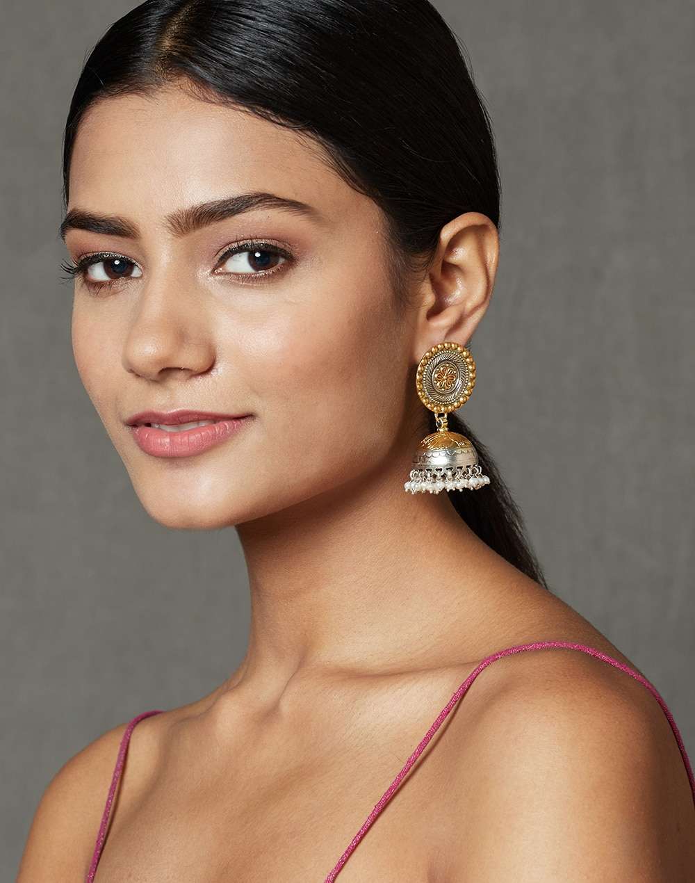 Silver Two Tone Jhumka Earrings