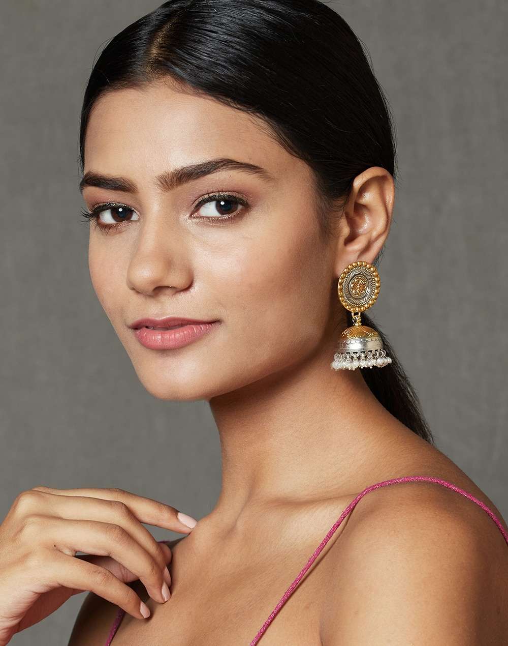 Silver Two Tone Jhumka Earrings