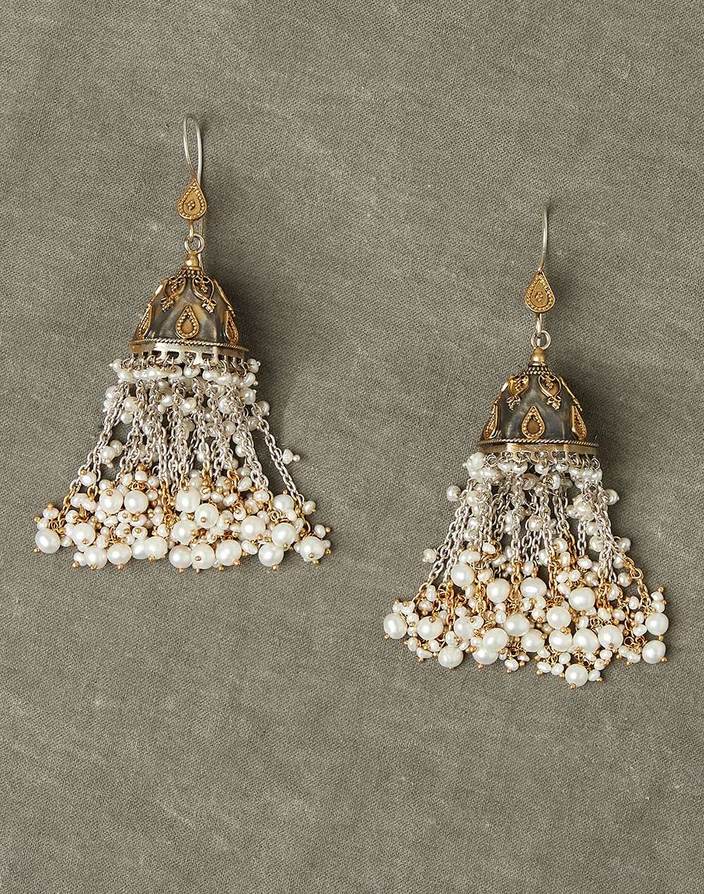 Silver Two Tone Jhumka Earrings