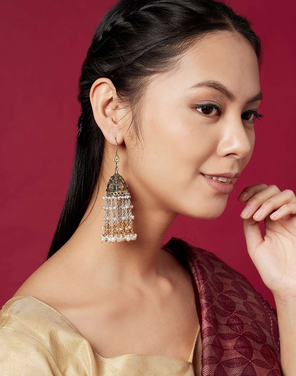 Silver Two Tone Jhumka Earrings