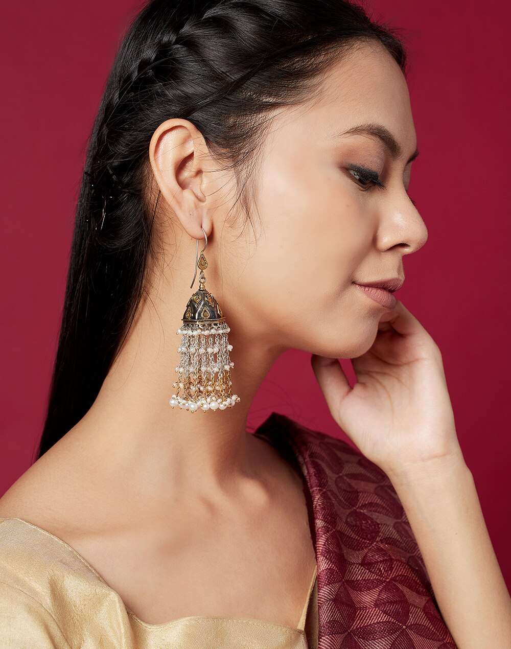 Silver Two Tone Jhumka Earrings