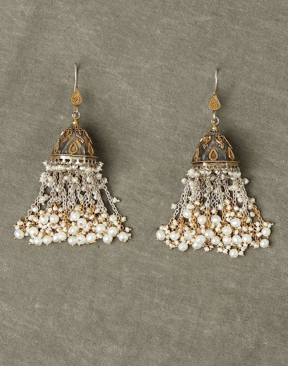 Silver Two Tone Jhumka Earrings