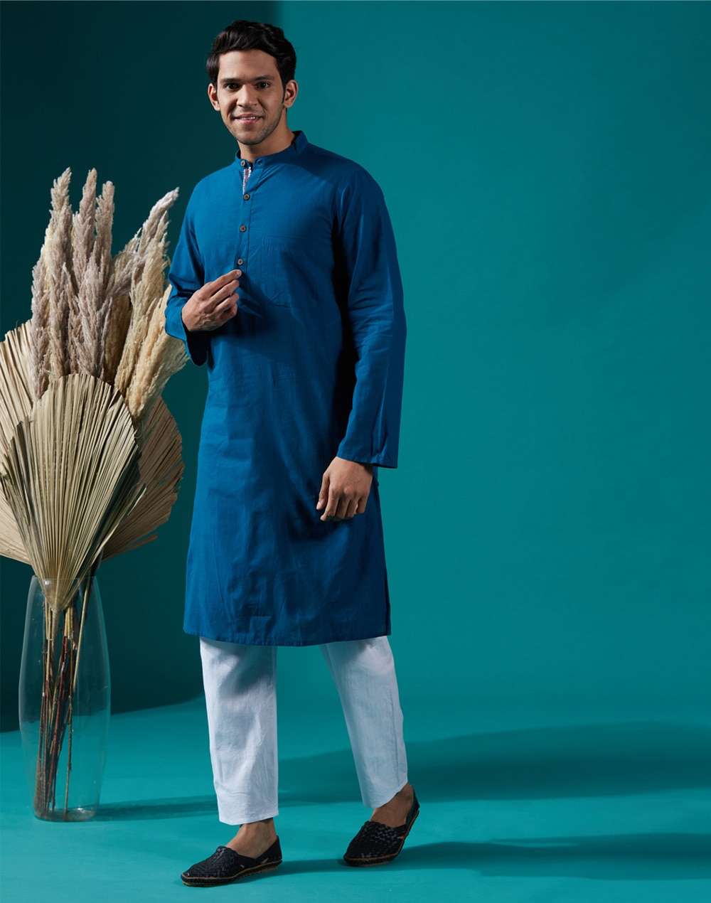 Cotton Nagari Slim Fit Long Kurta