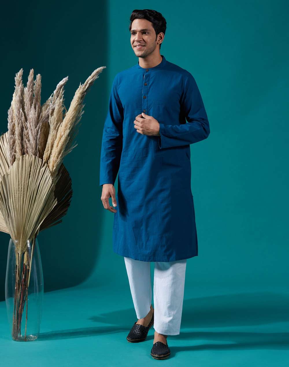 Cotton Nagari Slim Fit Long Kurta
