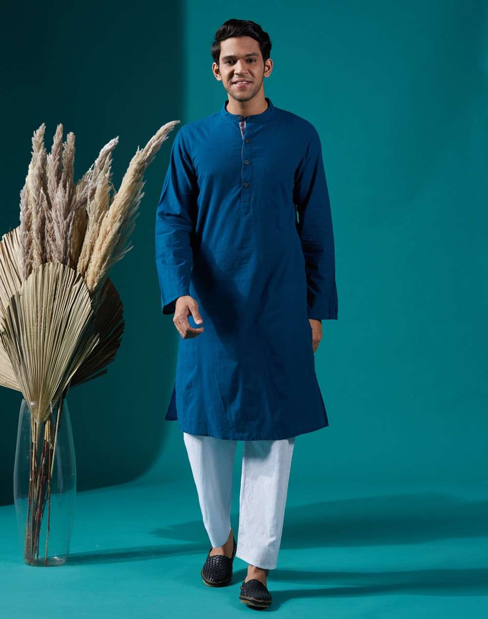 Cotton Nagari Slim Fit Long Kurta