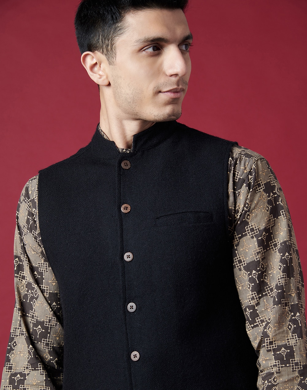 Jacket - Cotton tweed, black, silver & green — Fashion