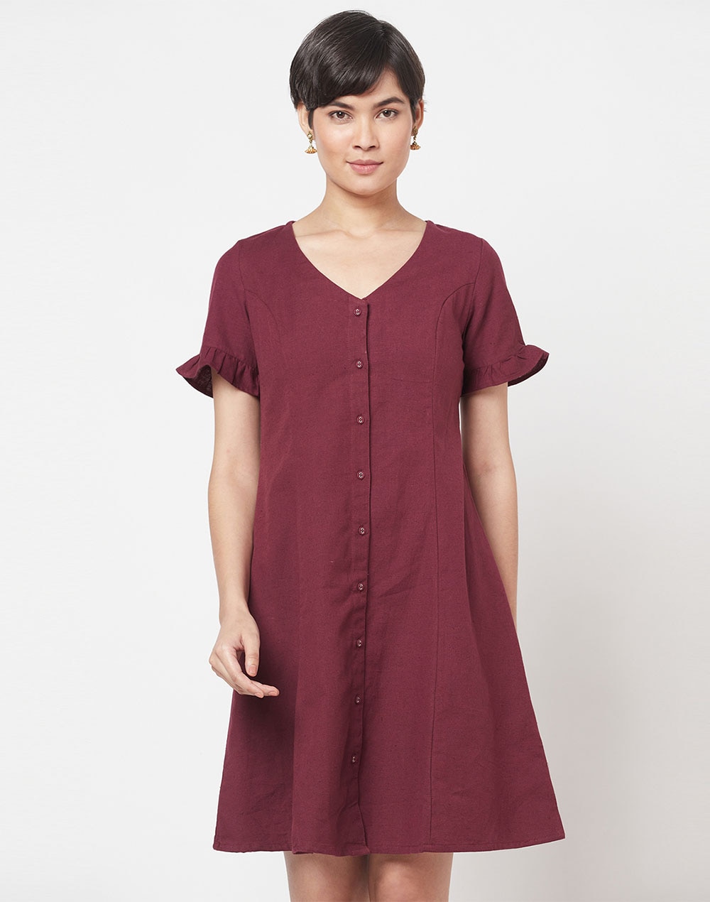 Short Dress in Red Buti Printed Cotton – Indirookh