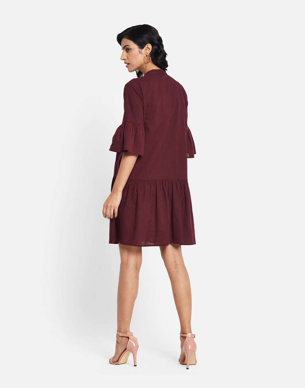 Cotton Slub Bell Sleeves Dress