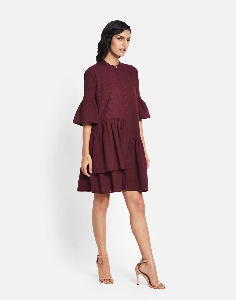 Cotton Slub Bell Sleeves Dress