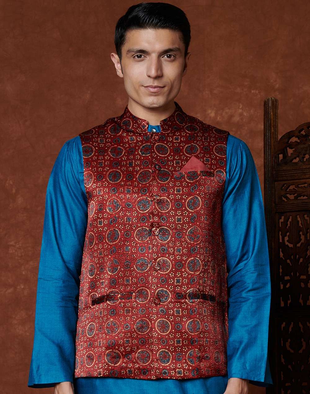 Viscose Silk Ajrakh Nehru Jacket