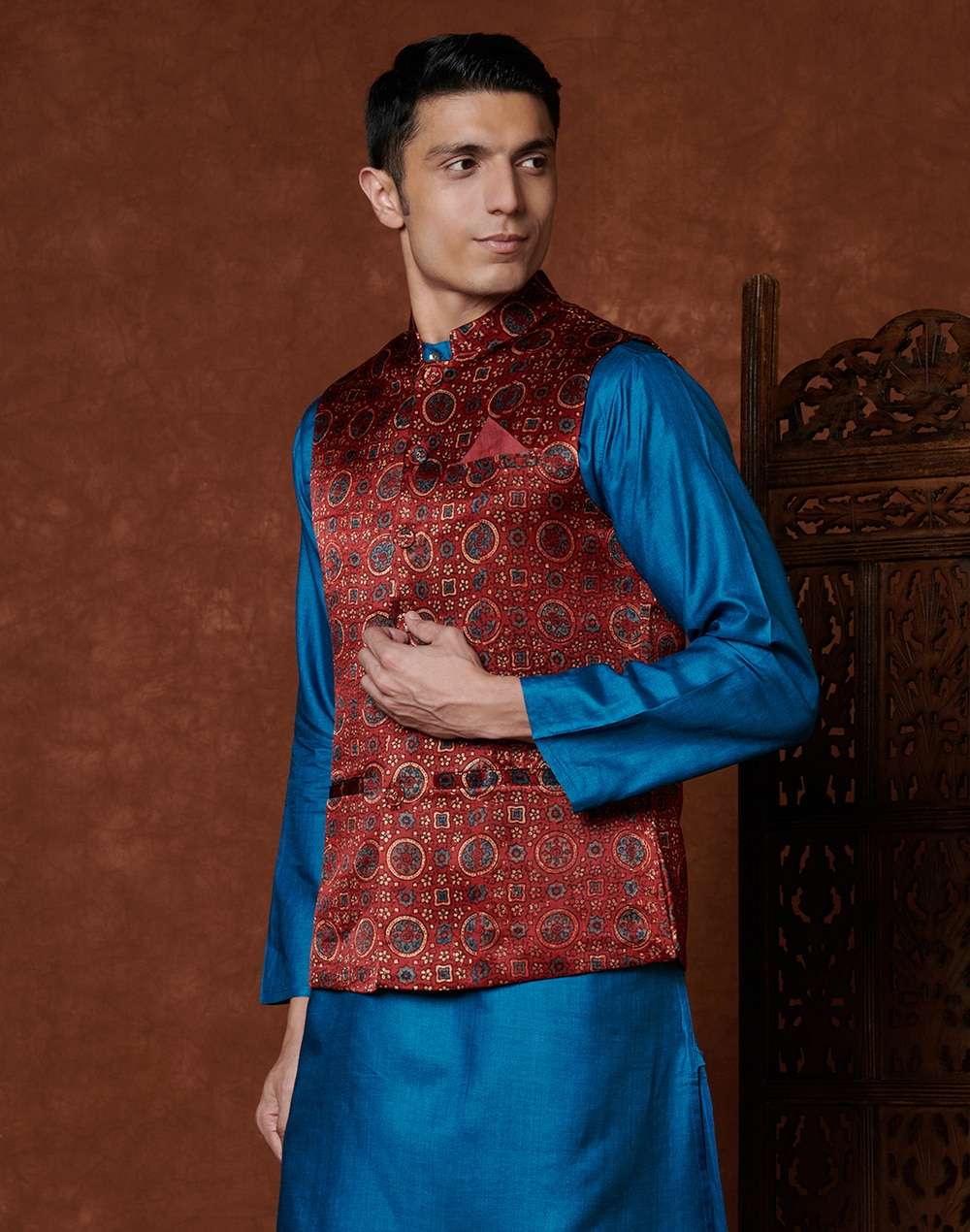 Viscose Silk Ajrakh Nehru Jacket