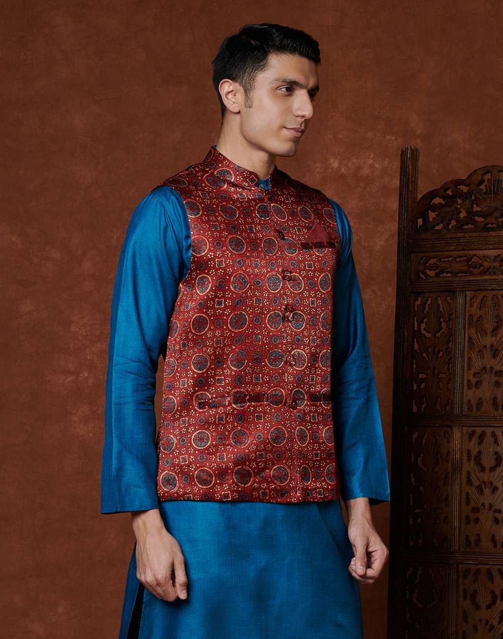 Viscose Silk Ajrakh Nehru Jacket