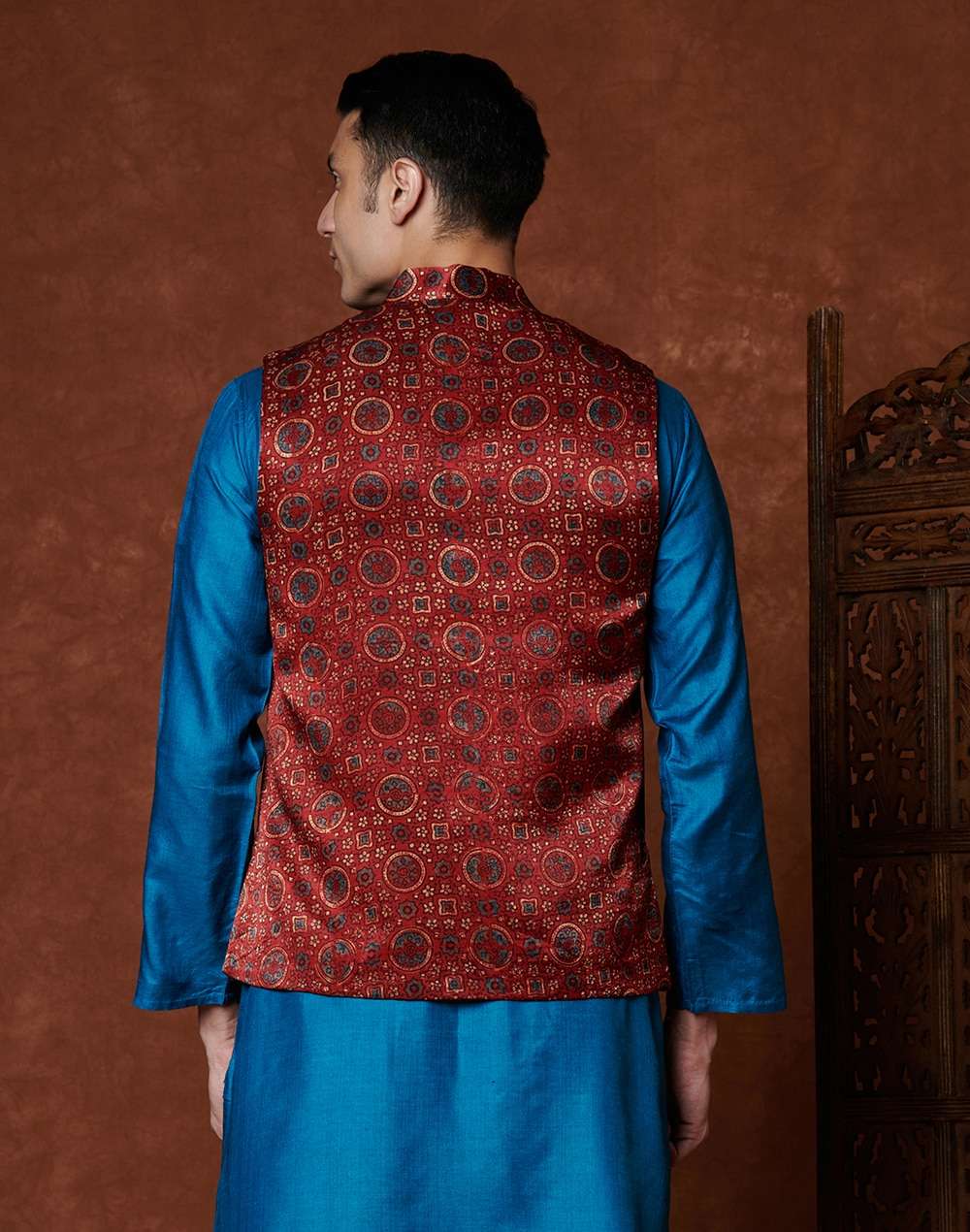 Viscose Silk Ajrakh Nehru Jacket