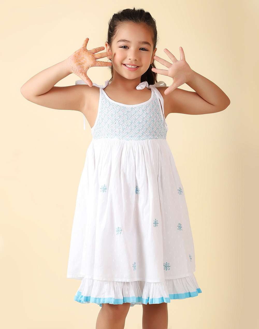 Cotton Slub Embroidered Dress