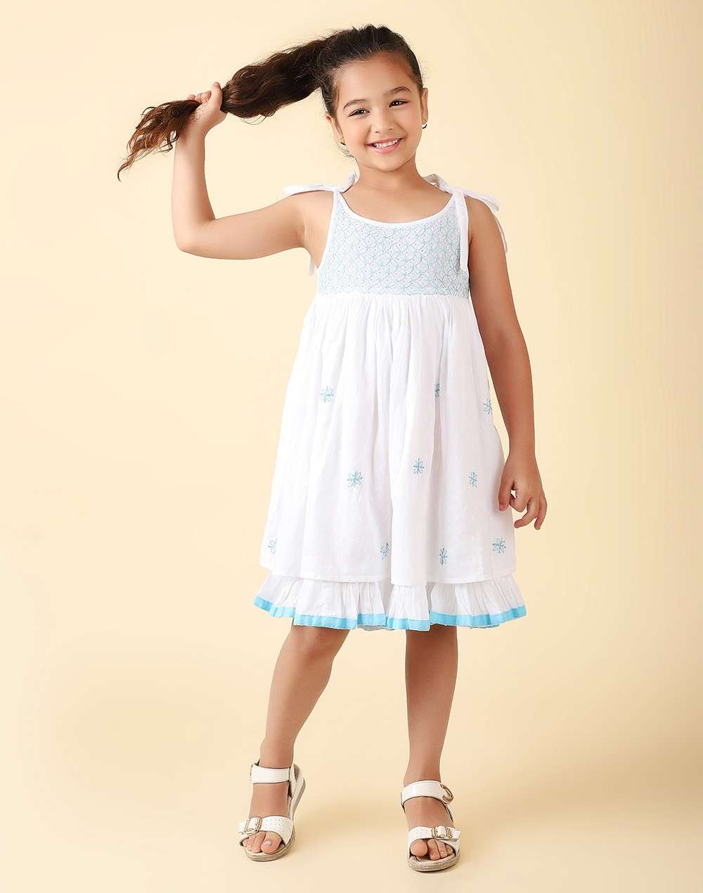Cotton Slub Embroidered Dress