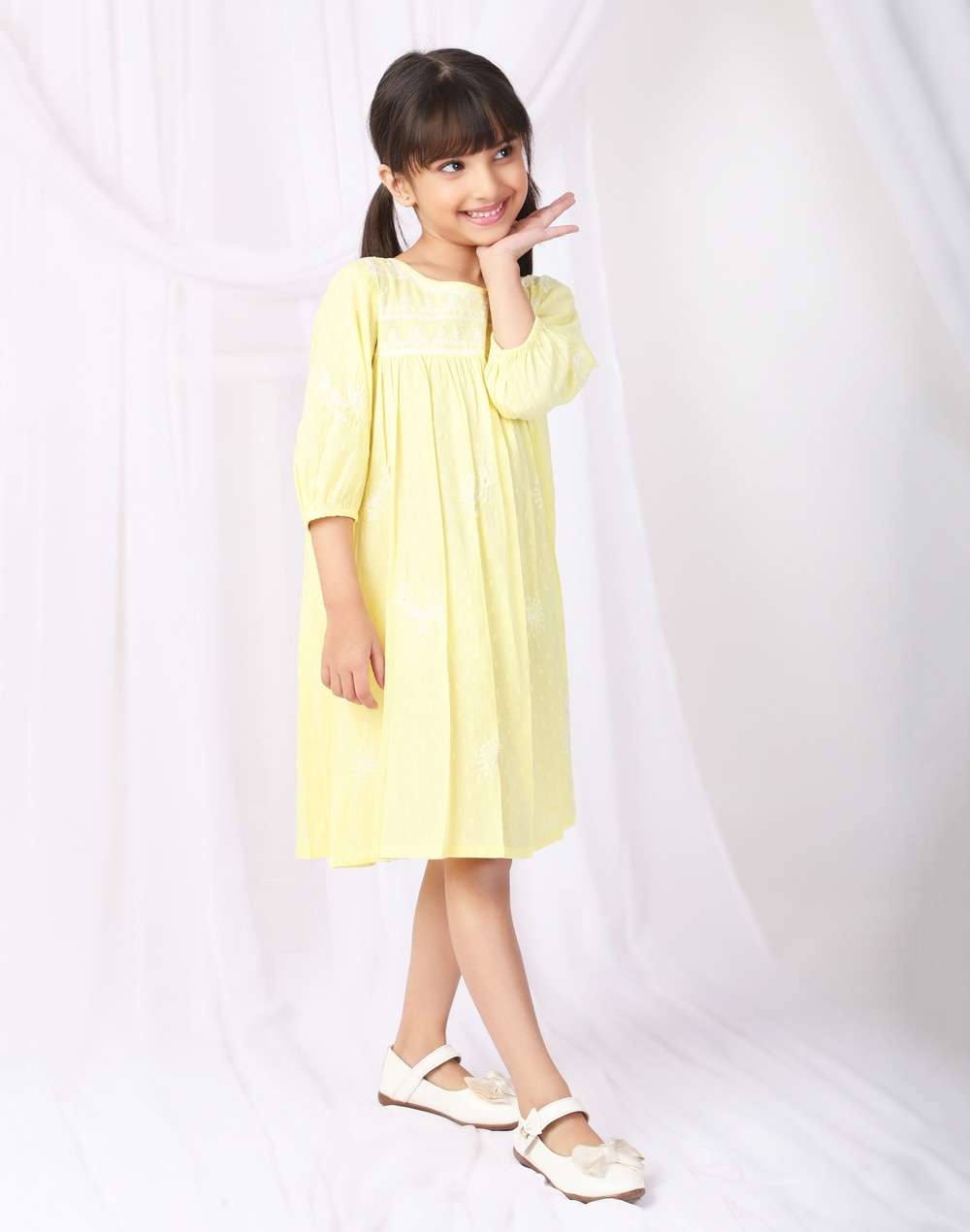 Cotton Slub Embroidered Dress