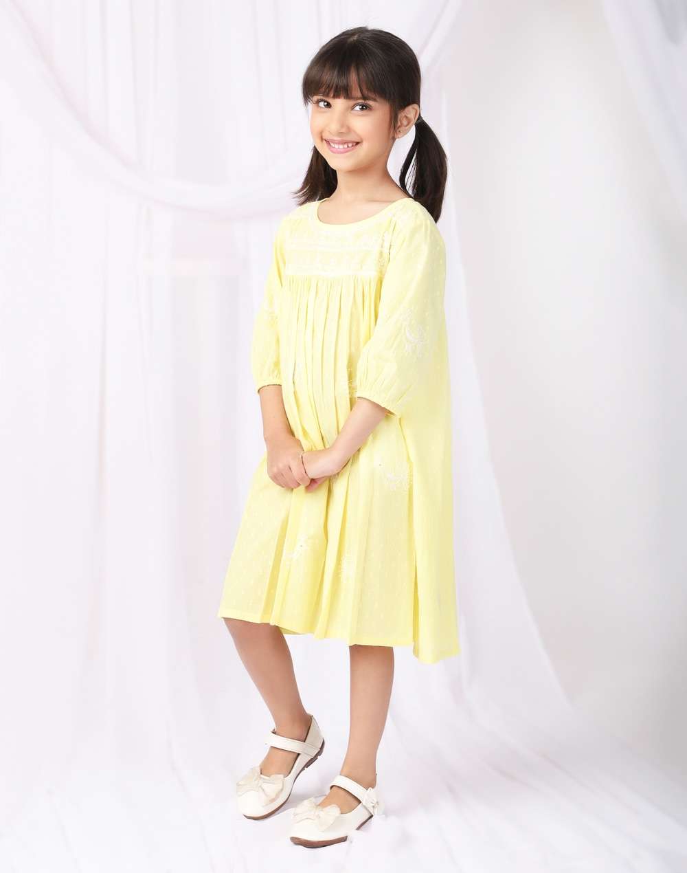Cotton Slub Embroidered Dress