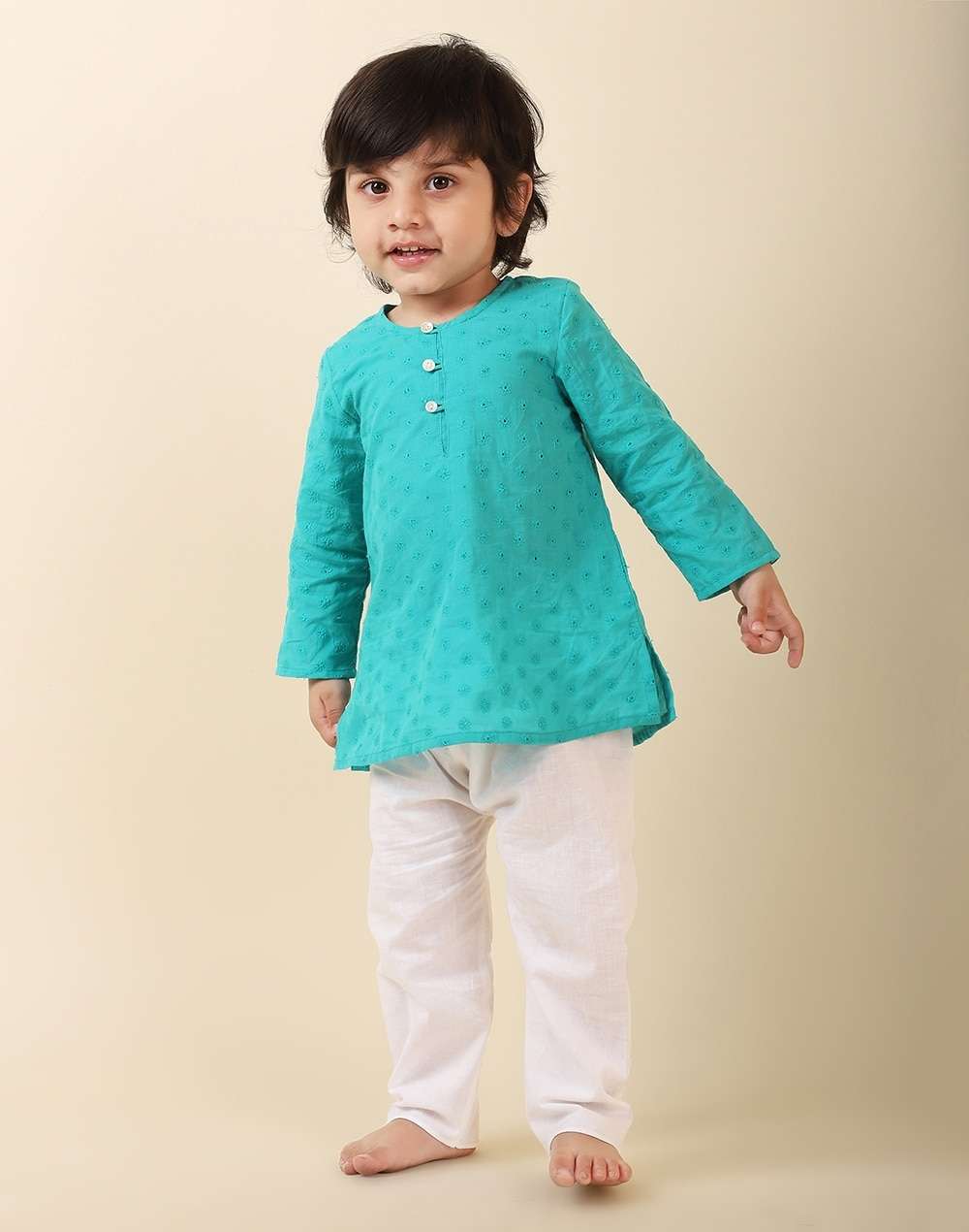 Cotton Schiffli Embroidered Long Kurta