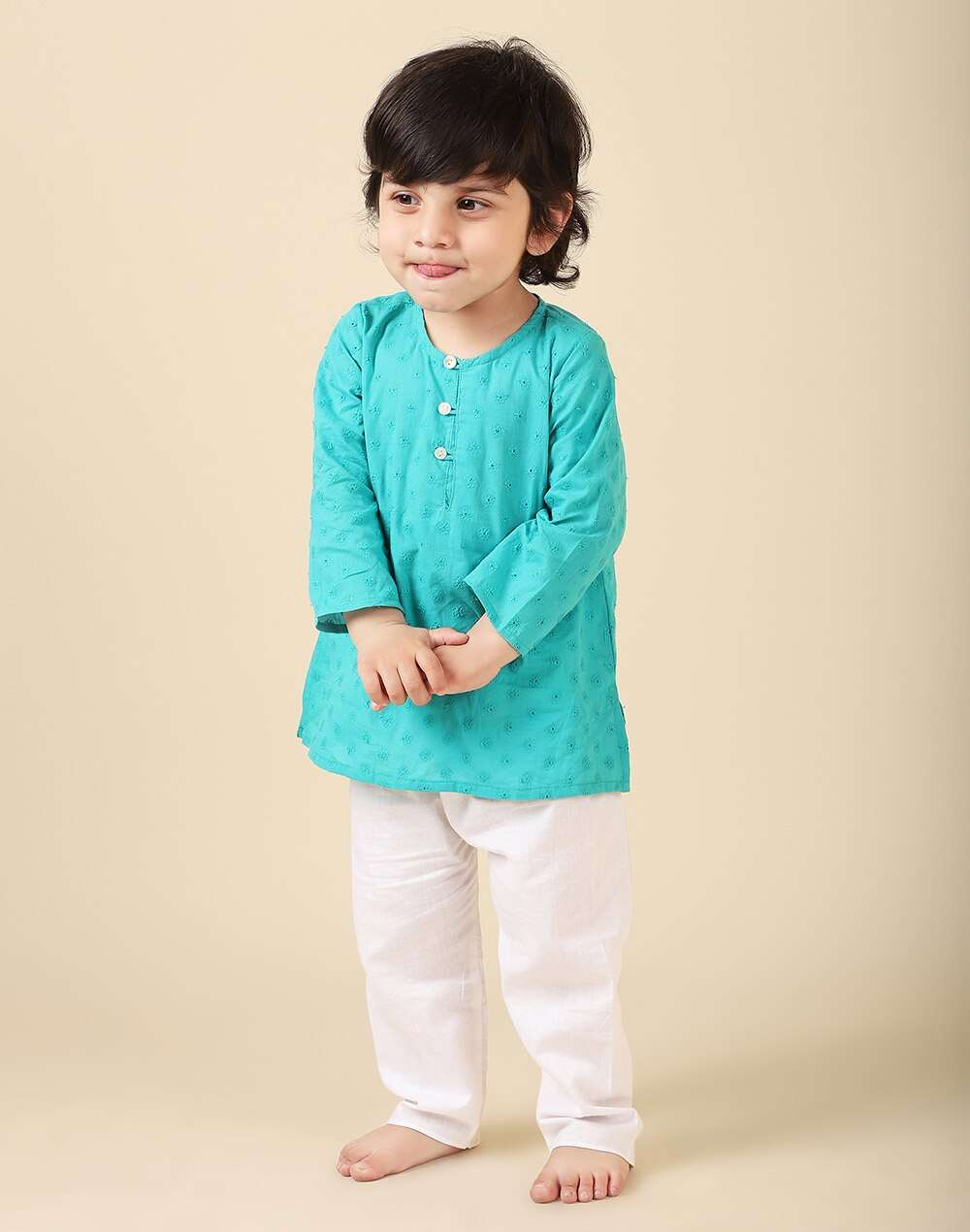 Cotton Schiffli Embroidered Long Kurta