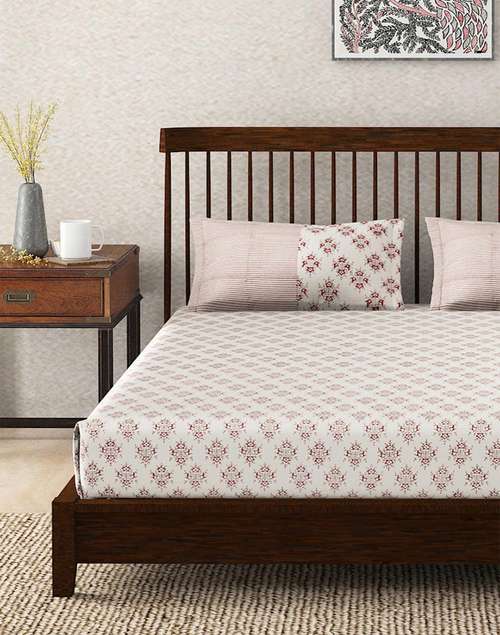 Maroon Trushita Cotton Hand Block Printed Double Bed Sheet Set With 2 Pillow Covers Maroon Trushita Cotton Hand Block Printed Double Bed Sheet Set With 2 Pillow Covers