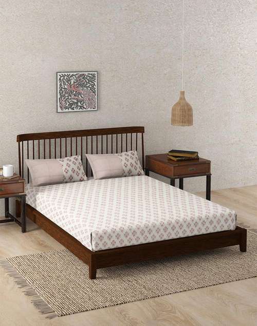 Maroon Trushita Cotton Hand Block Printed Double Bed Sheet Set With 2 Pillow Covers Maroon Trushita Cotton Hand Block Printed Double Bed Sheet Set With 2 Pillow Covers